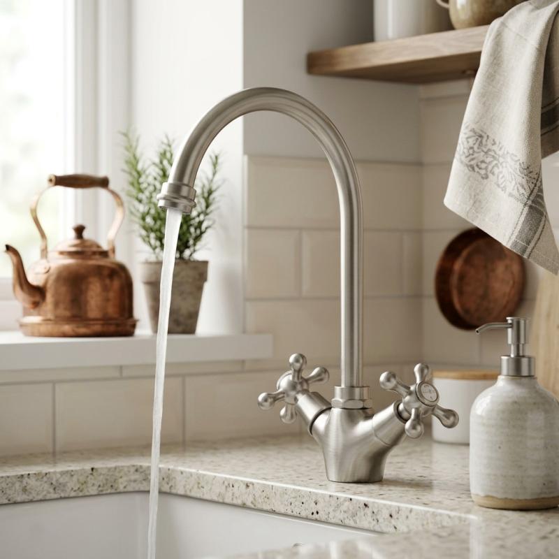 Aquanello Heritage Ascot Klassieke Keuken Nostalgische Keukenkraan RVS met Ronde Uitlop NB-4003-HA